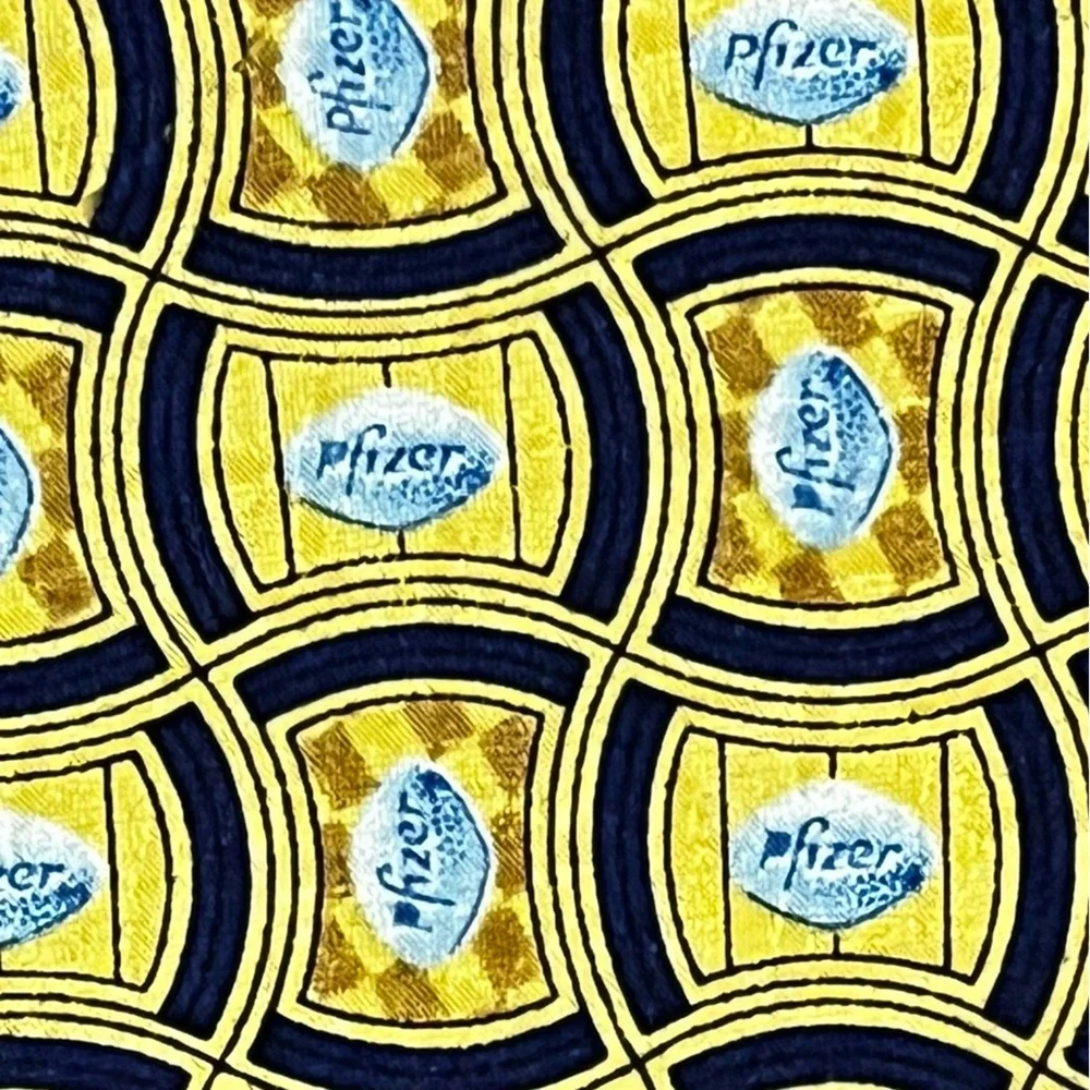Pfizer 100% Silk Tie Little Blue Pill Pharma Rep Yellow All Over Novelty Print